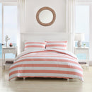 Wide stripe coral quilt cover set in soft, breathable cotton.