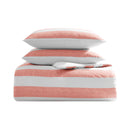 Wide stripe coral quilt cover set in soft, breathable cotton.