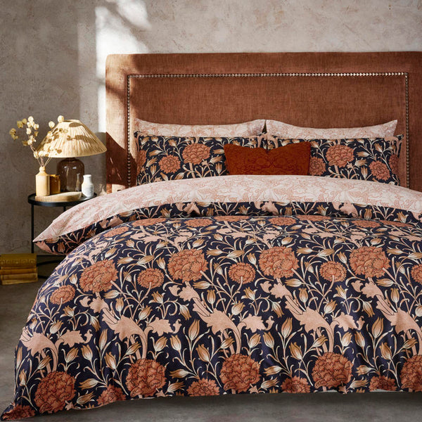 Bedroom styled with William Morris At Home Wild Tulip Copper bedding and matching pillows