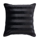 The Morgan and Reid Black Velvet Stripe Snuggle Fleece European Pillowcase Pair features square pillowcases in black with subtle alternating matte and velvet stripes, soft plush fleece fabric, and gently rounded edges.