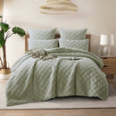 Morgan and Reid Checkered Soft Sage Snuggle Fleece Comforter Set