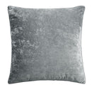 The Morgan and Reid Silver Velvet Crushed Snuggle Fleece European Pillowcase Pair features a square, light grey velvet design with a soft, mottled texture and smooth edges, shown against a white background.