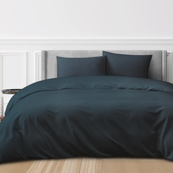 Close-up of Corduroy Ribbed Navy fabric showing soft ribbed detail.