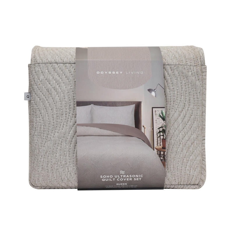 Minimalist bedroom featuring Odyssey Living Soho Ultrasonic Linen Quilt Cover with natural decor.