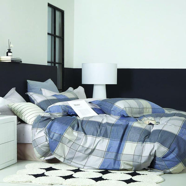 Bedroom featuring Odyssey Living Tyler Quilt Cover Set with crisp cotton texture.