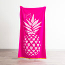 Renee Taylor Jacquard Velour Hearts Beach Towel in bright pink with pineapple heart print.