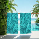 Renee Taylor Jacquard Velour Leaf Beach Towel with tropical teal foliage design.