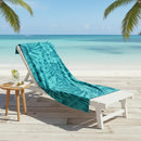 Renee Taylor Jacquard Velour Leaf Beach Towel with tropical teal foliage design.