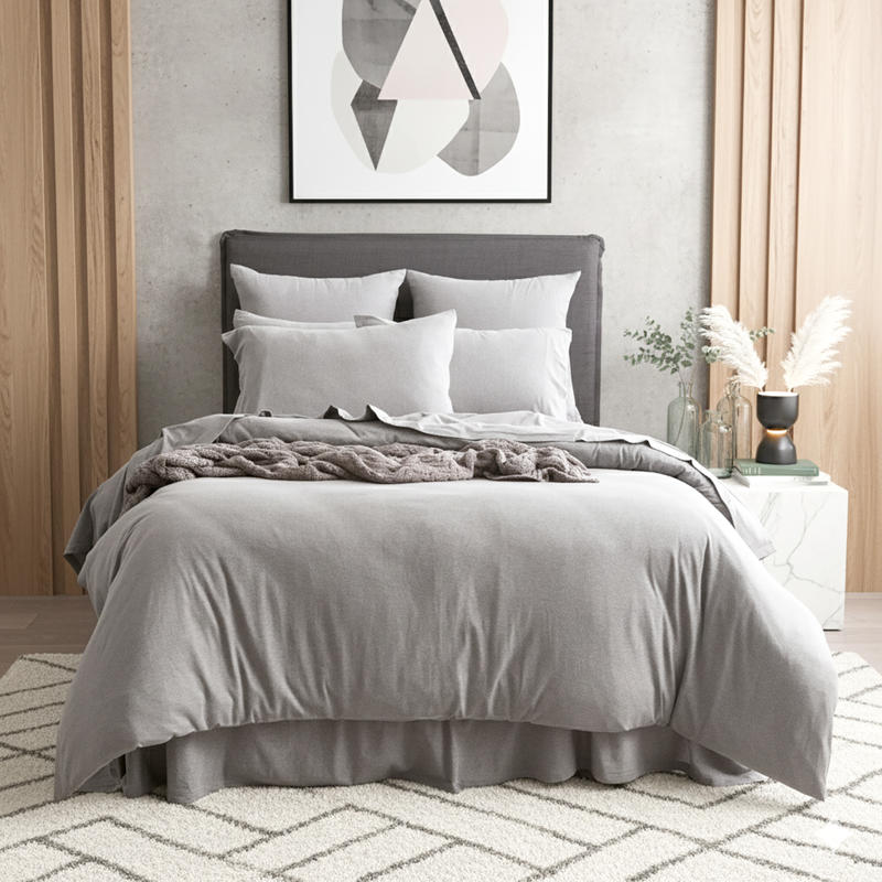 Renee Taylor Comfort T’s Organic Cotton Jersey Quilt Cover with matching pillowcases in Charcoal.