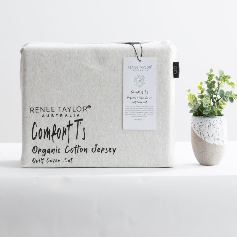 Bedroom styled with Renee Taylor Organic Cotton Jersey Quilt Cover in Ecru.