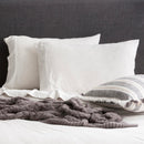 Ecru organic cotton jersey pillowcase set styled on a modern bed with soft textures.