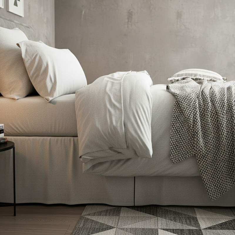 Styled bed featuring Renee Taylor Grey Marle European Pillowcase with matching jersey bedding.