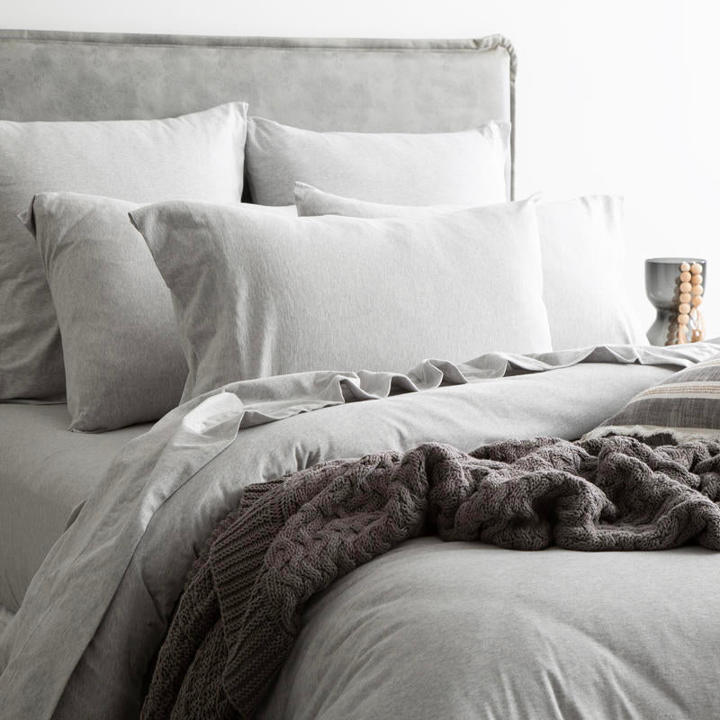 Renee Taylor Comfort T’s Organic Cotton Jersey Quilt Cover with matching pillowcases in Grey Marle.