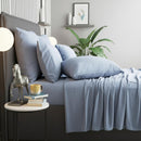 Renee Taylor Comfort T’s Organic Cotton Melange Jersey Ink Pillowcase set on a bed with soft textures.