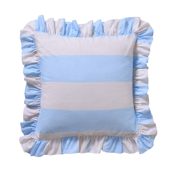 Close-up of Candy Ruffle Blue Washed Cotton pillowcase detail.