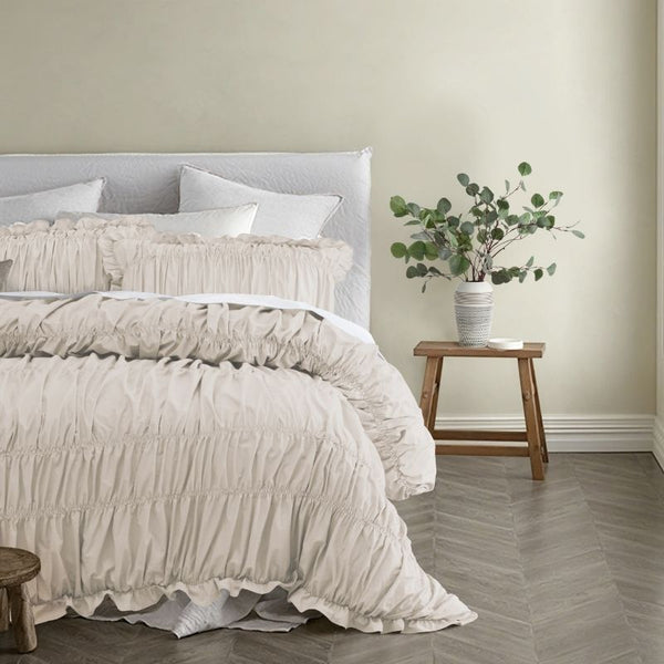 Vintage Design Haven Natural Washed Cotton Quilt Cover styled on bed.