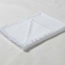 Vintage Design White Linen Cotton Tablecloth with fringed edges.