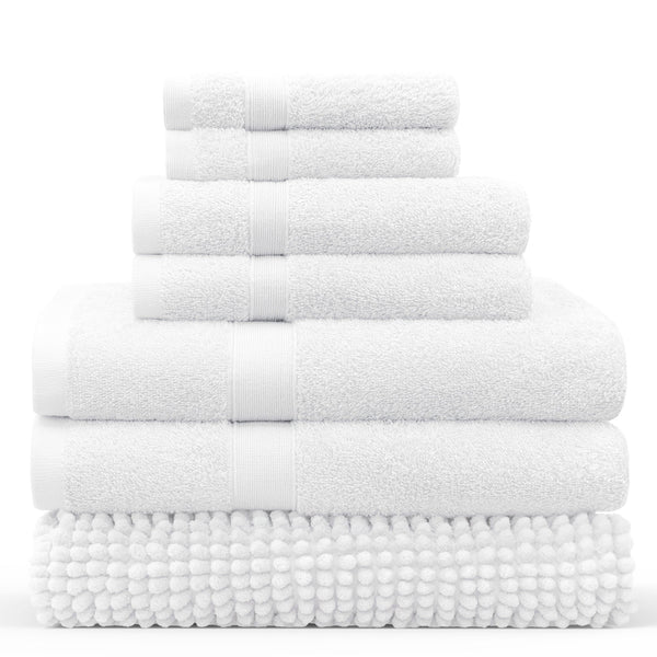 Linenova 550GSM Cotton Bath Towel and Bath Mat 7 Piece Pack