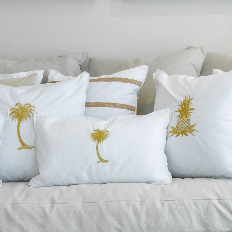 Mirage Haven Hana Palm Tree White and Gold 30x50cm Cushion Cover