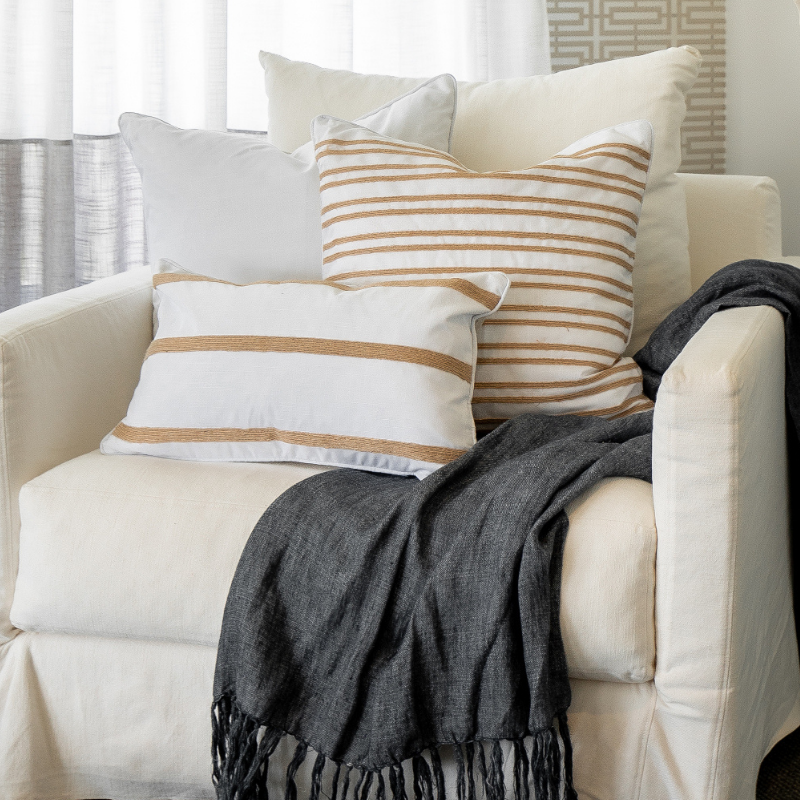 Mirage Haven Hallie White and Hemp 30x50cm Triple Stripe Cushion Cover