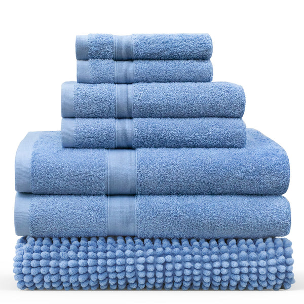Linenova 550GSM Cotton Bath Towel and Bath Mat 7 Piece Pack