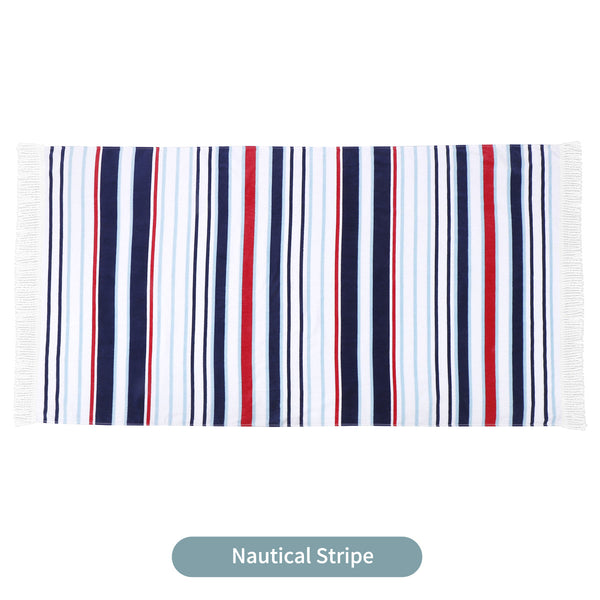 Linenova Cotton Velour Reactive Nautical Stripe Printed Beach Towel