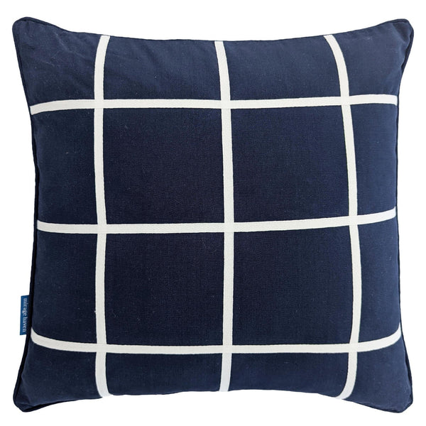 Mirage Haven Miller Windowpane Dark Blue and White 50x50cm Cushion Cover