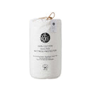 alt="Front view packaging of a premium natural cotton mattress protector"