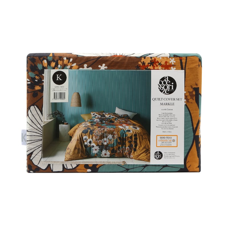 Accessorize Markle Washed Cotton Printed Quilt Cover Set (6984354398252)