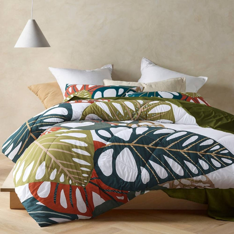 Accessorize Monstera Digital Printed 3 Piece Comforter Set (6826292903980)