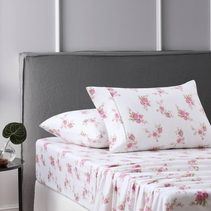 Accessorize Flower Bunch Pink Cotton Flannelette Sheet Set (6826344808492)