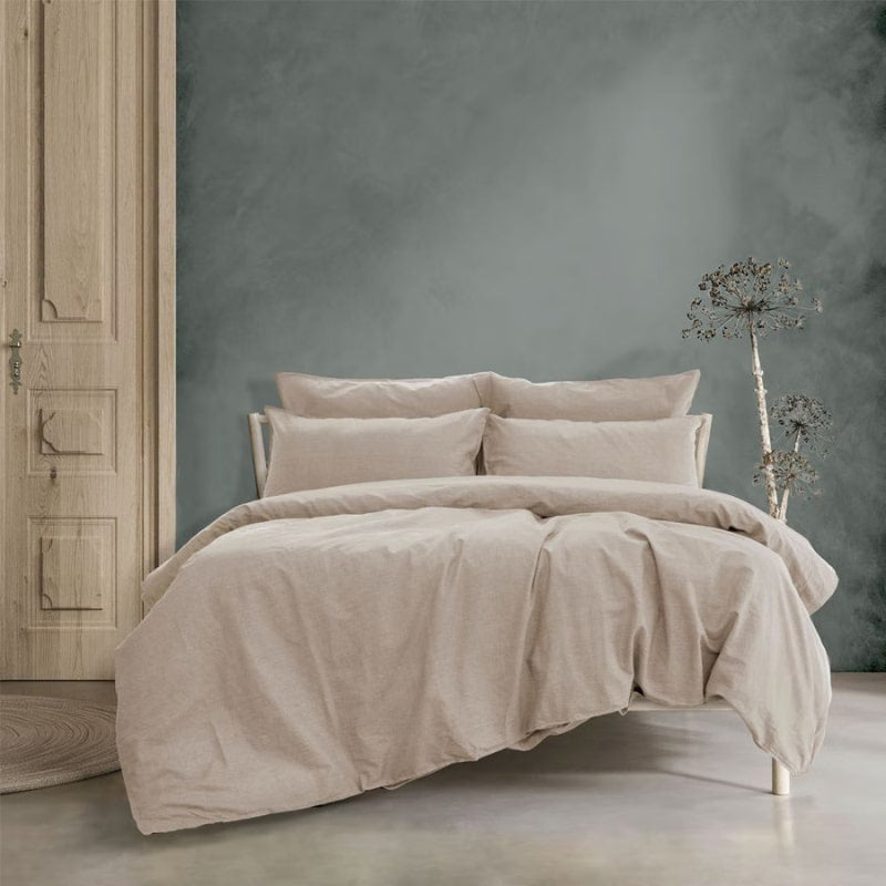 Ardor Boudoir Embre Linen Look Washed Cotton Warm Grey Quilt Cover Set (6903473471532)