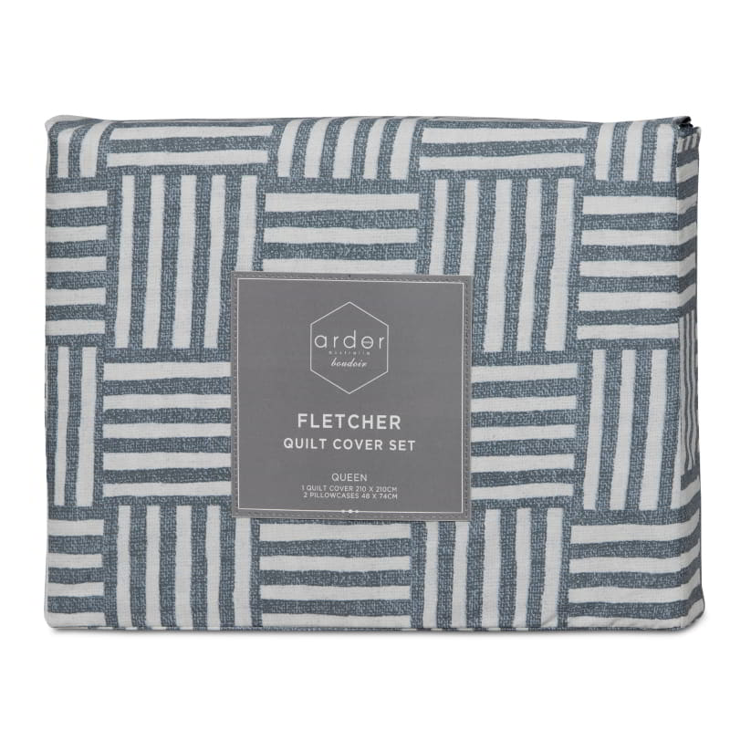 Ardor Boudoir Fletcher Printed Faded Indigo Quilt Cover Set