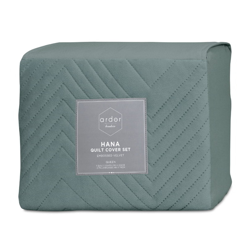 Ardor Boudoir Hana Embossed Velvet Stormy Sea Quilt Cover Set