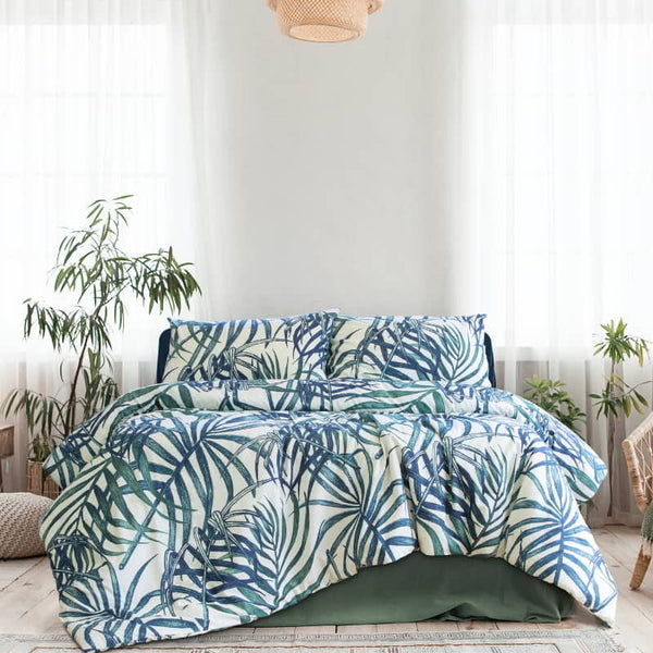 Ardor Boudoir Paradise Palms Blue Quilt Cover Set