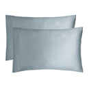 alt="A pair of satin slate blue pillowcase."