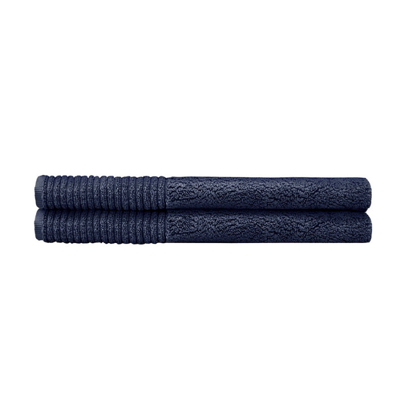 alt="Two beautiful, soft navy cotton bath mats"