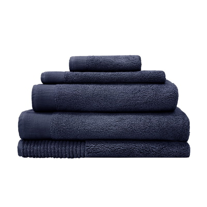 alt="Set of beautiful, soft navy cotton towels"