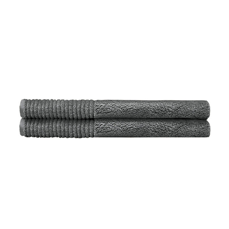 alt="Two beautiful, soft grey cotton bath mats"