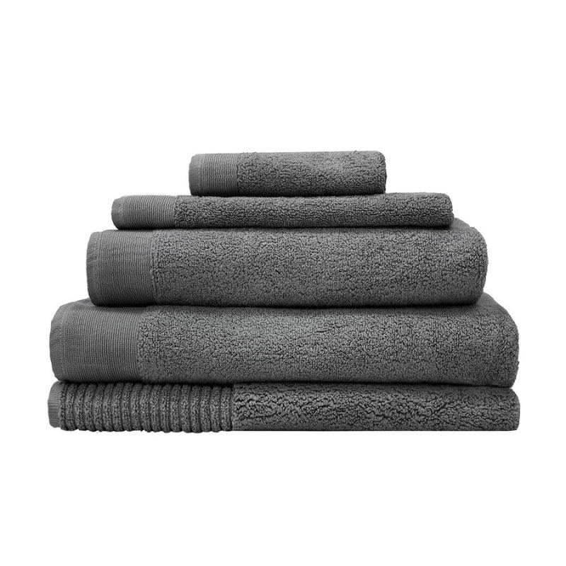 alt="Set of beautiful, soft grey cotton towels"