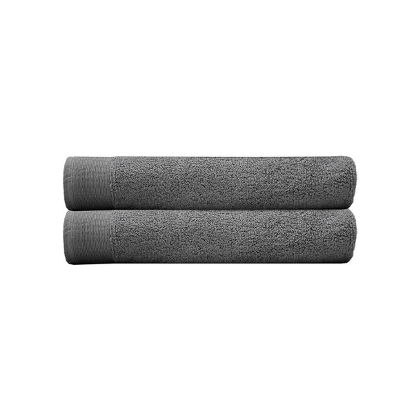 alt="Two beautiful, soft grey cotton bath towels"