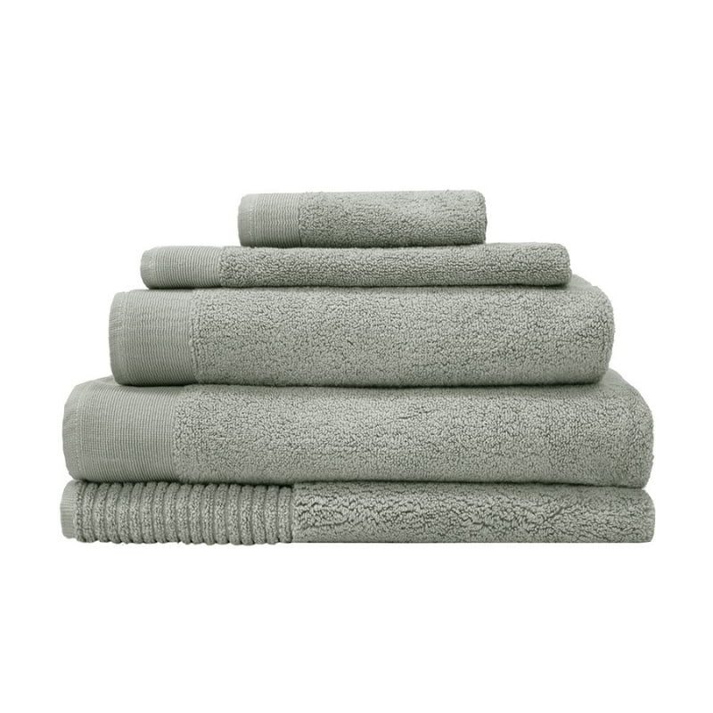 alt="Set of beautiful, soft sage green cotton towels"