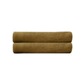 alt="Two beautiful, soft tobacco yellow cotton bath towels"