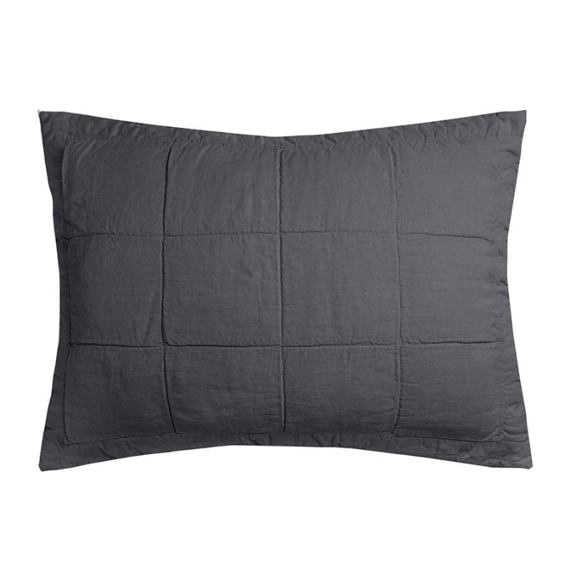 Bambury French Flax Linen Charcoal Quilted Pillow Sham (6618722140204)