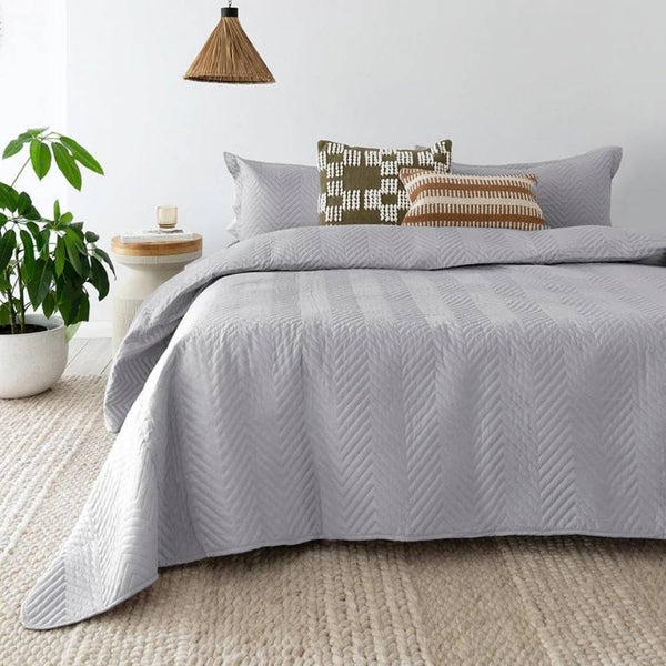 Bambury Herringbone Embossed Silver Coverlet (6810112589868)