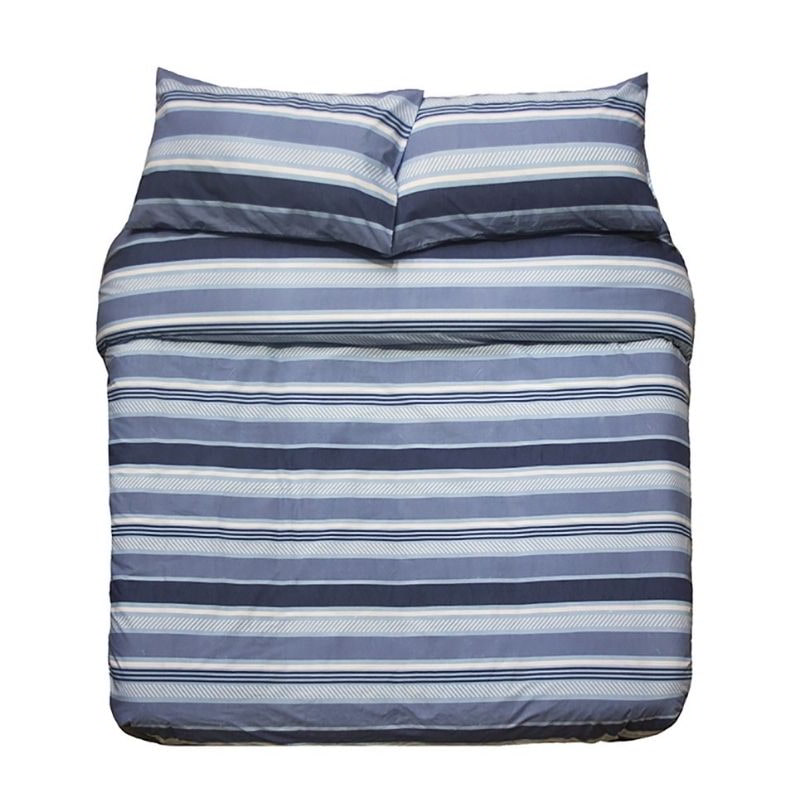 alt="Blue horizontal stripes quilt cover set"