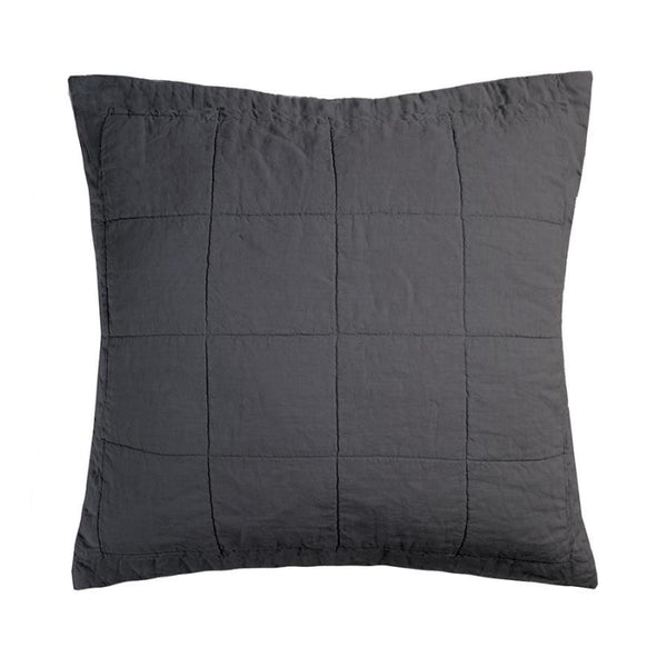 Bambury French Flax Linen Quilted Charcoal European Pillow Sham (6619365736492)