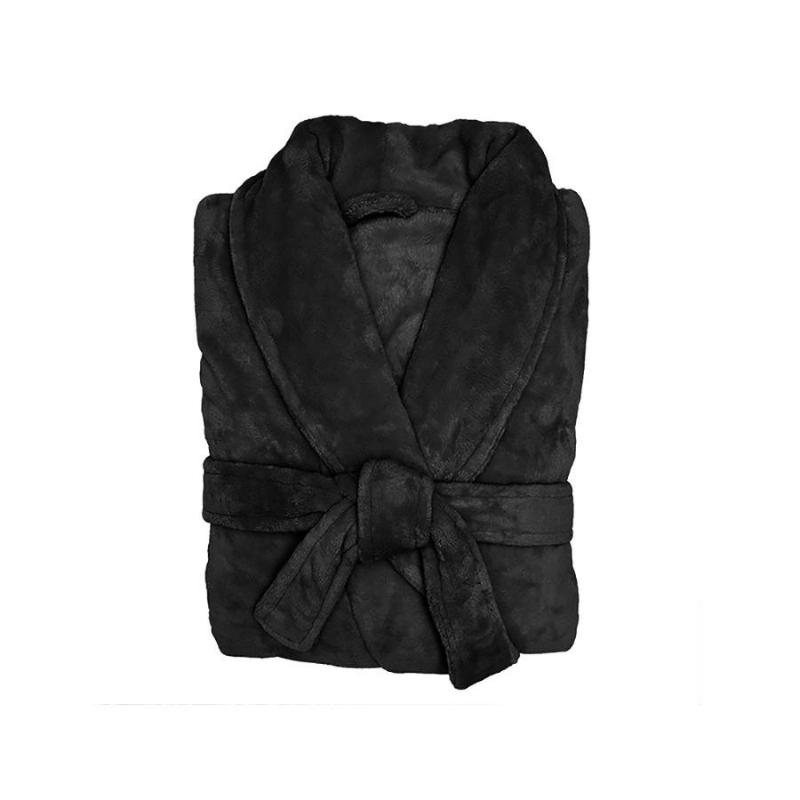 Ultra-soft and comfortable black robe, great for staying warm in colder season and made from 100% polyester coral fleece.
