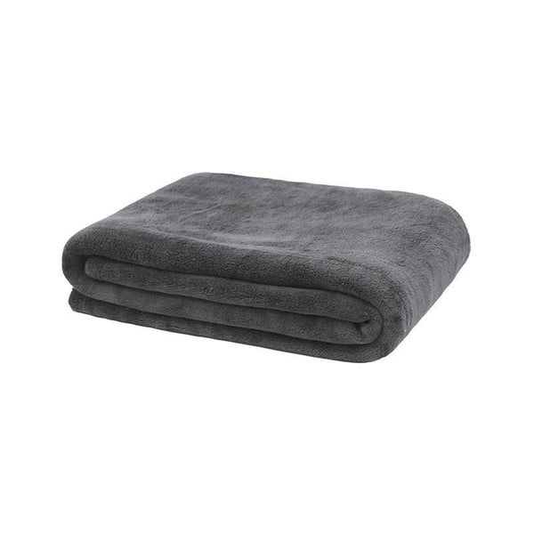 alt="Large snuggly plush charcoal-coloured throw rug"