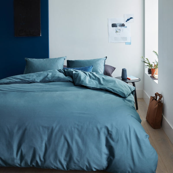 Bedding House Organic Cotton Basic Blue Grey Quilt Cover Set (6683623882796)